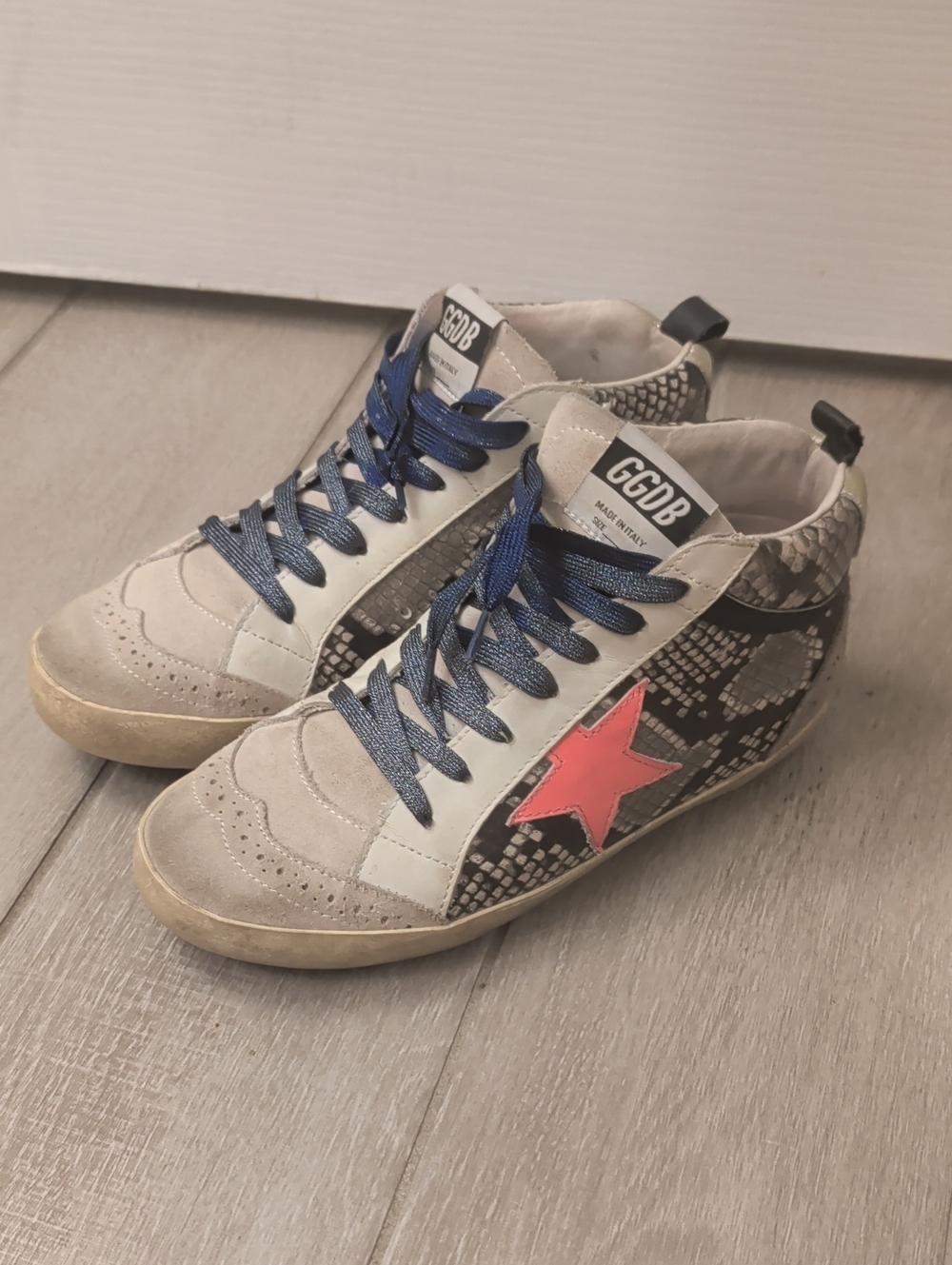 Golden Goose Mid Star Python-Print Sneakers Pink Star, Size 40/ 10